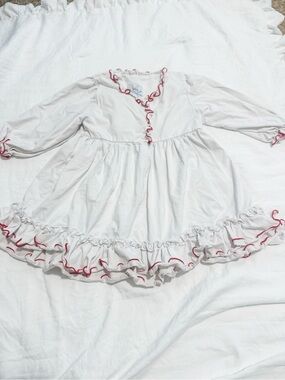 Girls White Nightgown with Pink Ruffle Trim